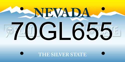 70GL655 Nevada License Plate