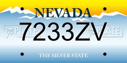 7233ZV Nevada License Plate