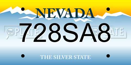 728SA8 Nevada License Plate