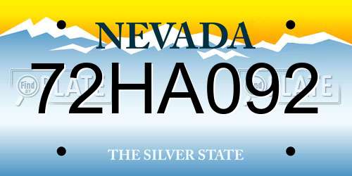 72HA092 Nevada License Plate