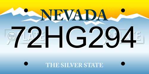 72HG294 Nevada License Plate