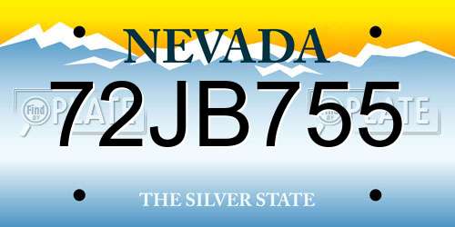72JB755 Nevada License Plate