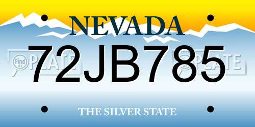 72JB785 Nevada License Plate