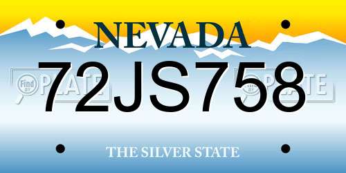 72JS758 Nevada License Plate