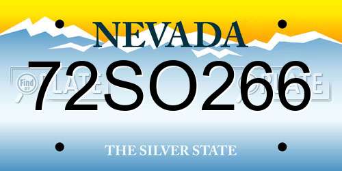 72SO266 Nevada License Plate