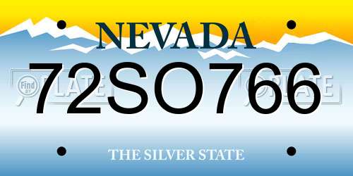 72SO766 Nevada License Plate