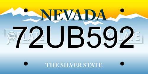 72UB592 Nevada License Plate
