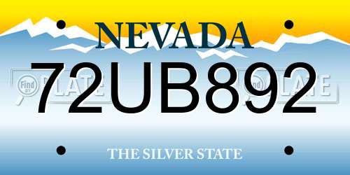 72UB892 Nevada License Plate