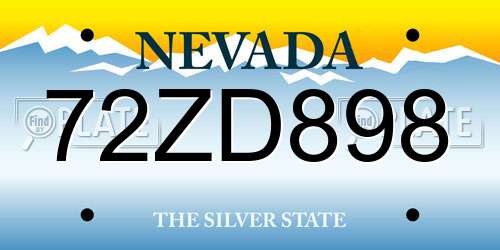 72ZD898 Nevada License Plate