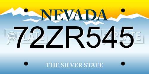 72ZR545 Nevada License Plate