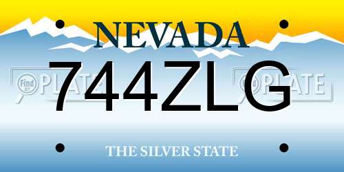 744ZLG Nevada License Plate