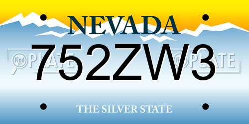 752ZW3 Nevada License Plate