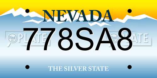 778SA8 Nevada License Plate