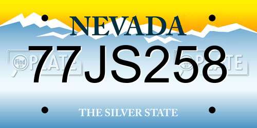 77JS258 Nevada License Plate
