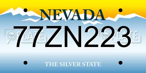 77ZN223 Nevada License Plate