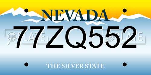 77ZQ552 Nevada License Plate