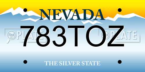 783TOZ Nevada License Plate