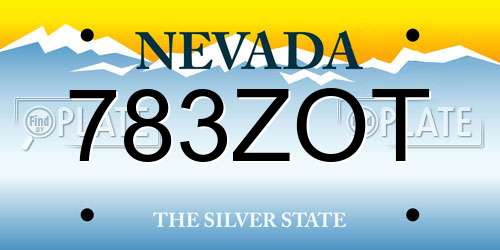 783ZOT Nevada License Plate
