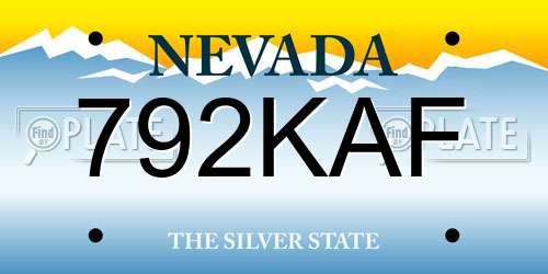 792KAF Nevada License Plate