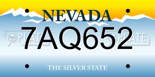 7AQ652 Nevada License Plate