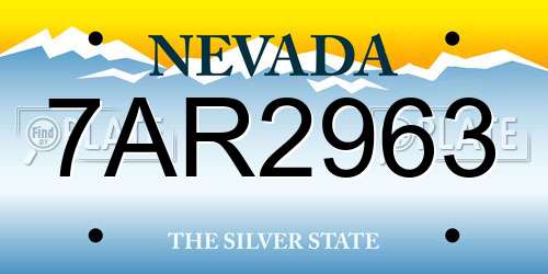7AR2963 Nevada License Plate
