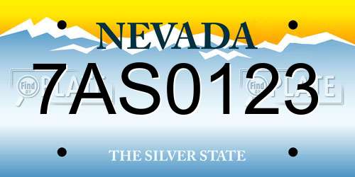 7AS0123 Nevada License Plate