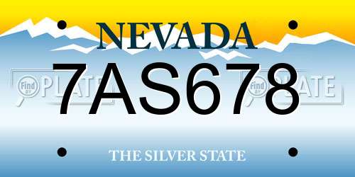 7AS678 Nevada License Plate