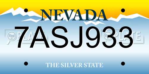 7ASJ933 Nevada License Plate