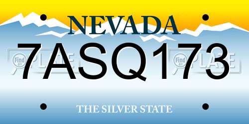 7ASQ173 Nevada License Plate