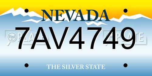 7AV4749 Nevada License Plate