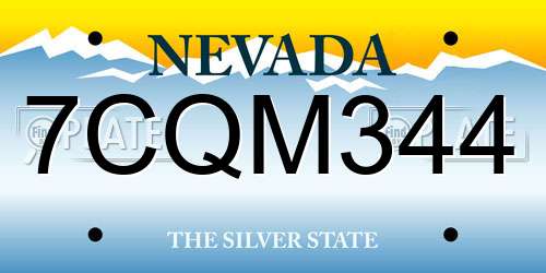7CQM344 Nevada License Plate