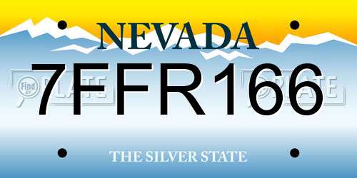 7FFR166 Nevada License Plate