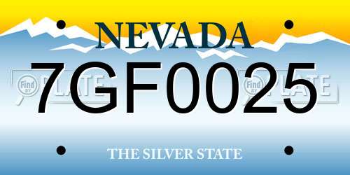 7GF0025 Nevada License Plate