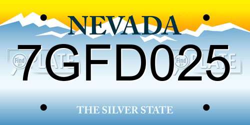 7GFD025 Nevada License Plate