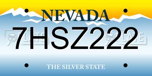 7HSZ222 Nevada License Plate