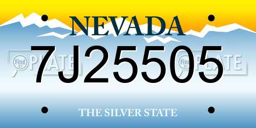 7J25505 Nevada License Plate