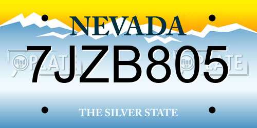 7JZB805 Nevada License Plate