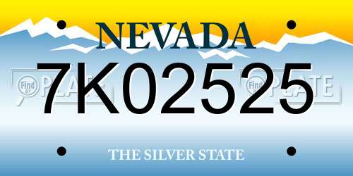 7K02525 Nevada License Plate
