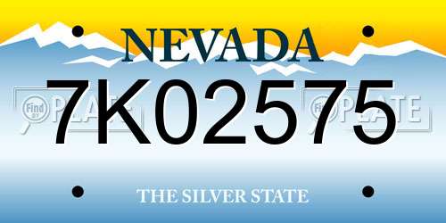 7K02575 Nevada License Plate
