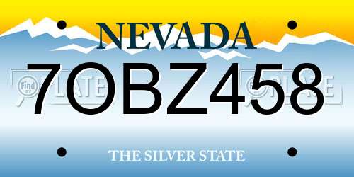 7OBZ458 Nevada License Plate