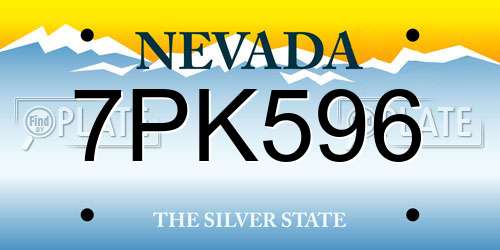 7PK596 Nevada License Plate
