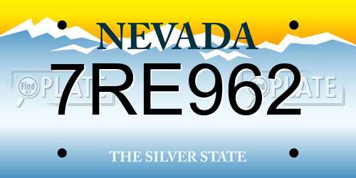 7RE962 Nevada License Plate