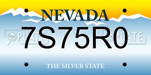 7S75R0 Nevada License Plate
