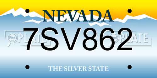 7SV862 Nevada License Plate