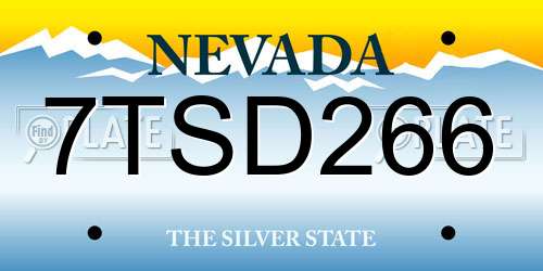 7TSD266 Nevada License Plate