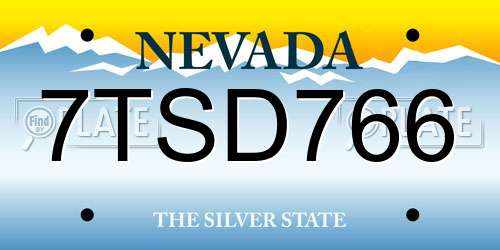 7TSD766 Nevada License Plate