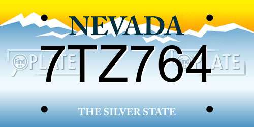 7TZ764 Nevada License Plate