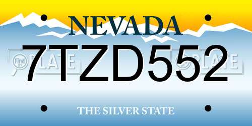 7TZD552 Nevada License Plate
