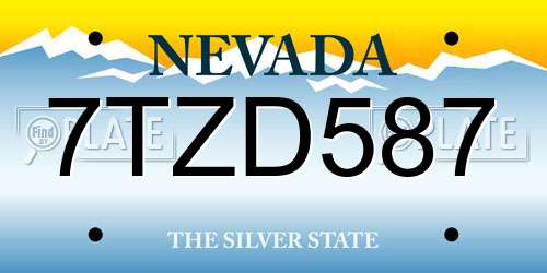 7TZD587 Nevada License Plate