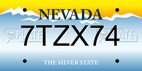 7TZX74 Nevada License Plate